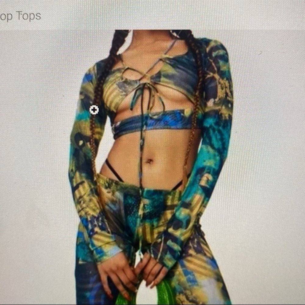 Jaded London Blue and Green Tie-Front Crop Top